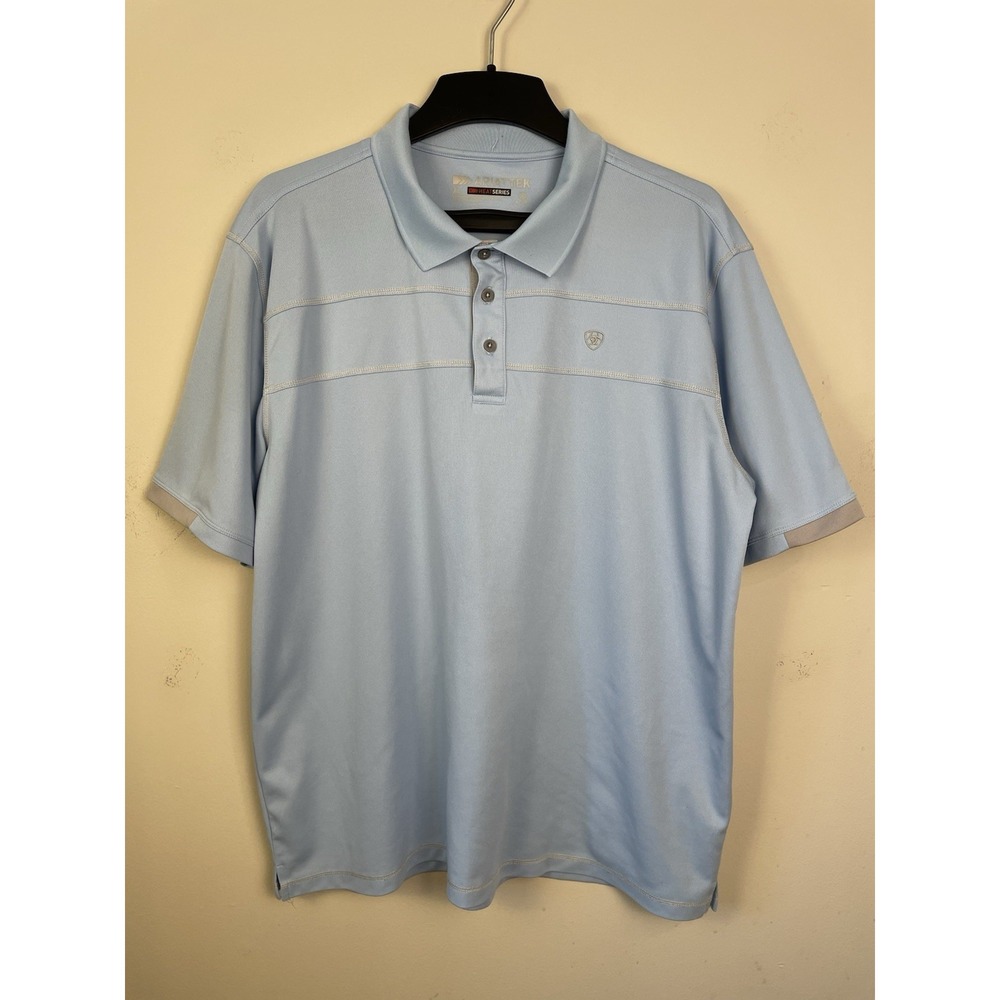 Ariat Tek Heat Series Polo‎ Shirt Mens XL Light Blue Short Sleeve Casual Golf - Picture 2 of 7